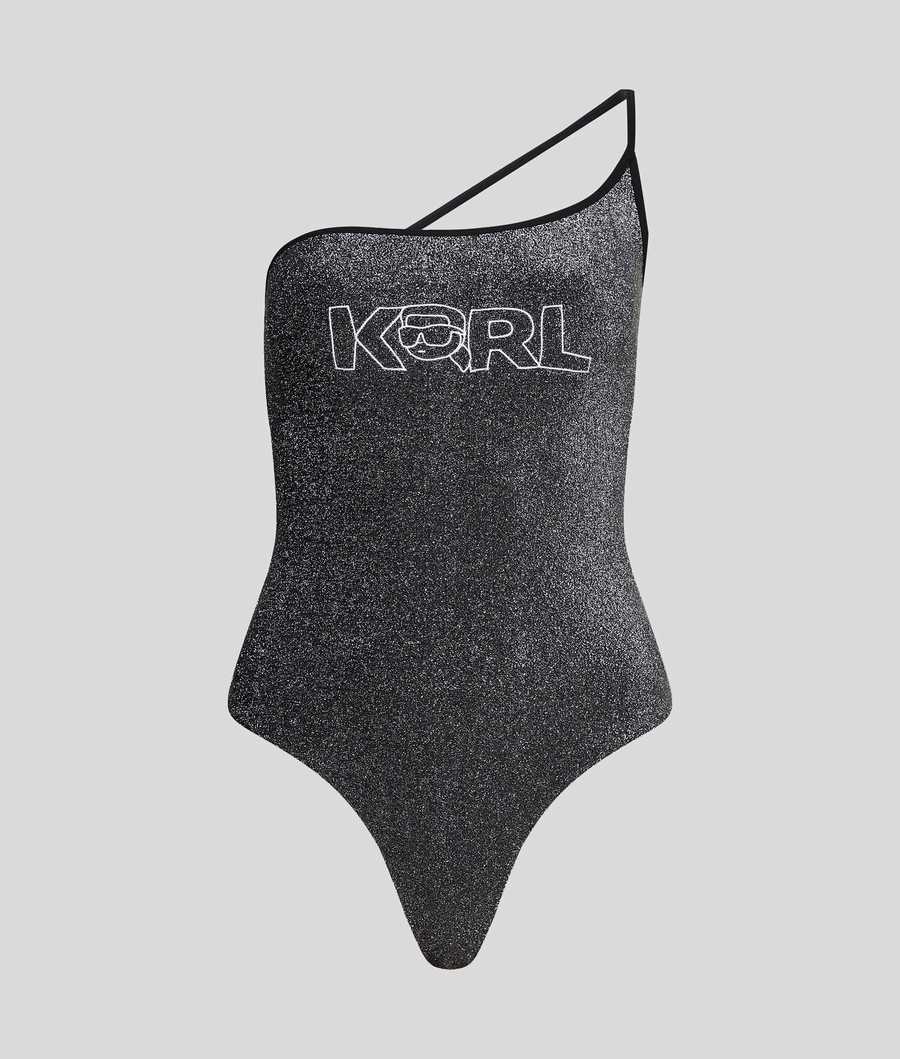 Black Women's Karl Lagerfeld Ikonik 2.0 Lurex Swimsuits Beachwear | TH318HXDN