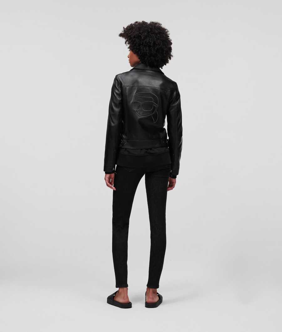 Black Women's Karl Lagerfeld Ikonik 2.0 Leather Jackets | TH617TPKS