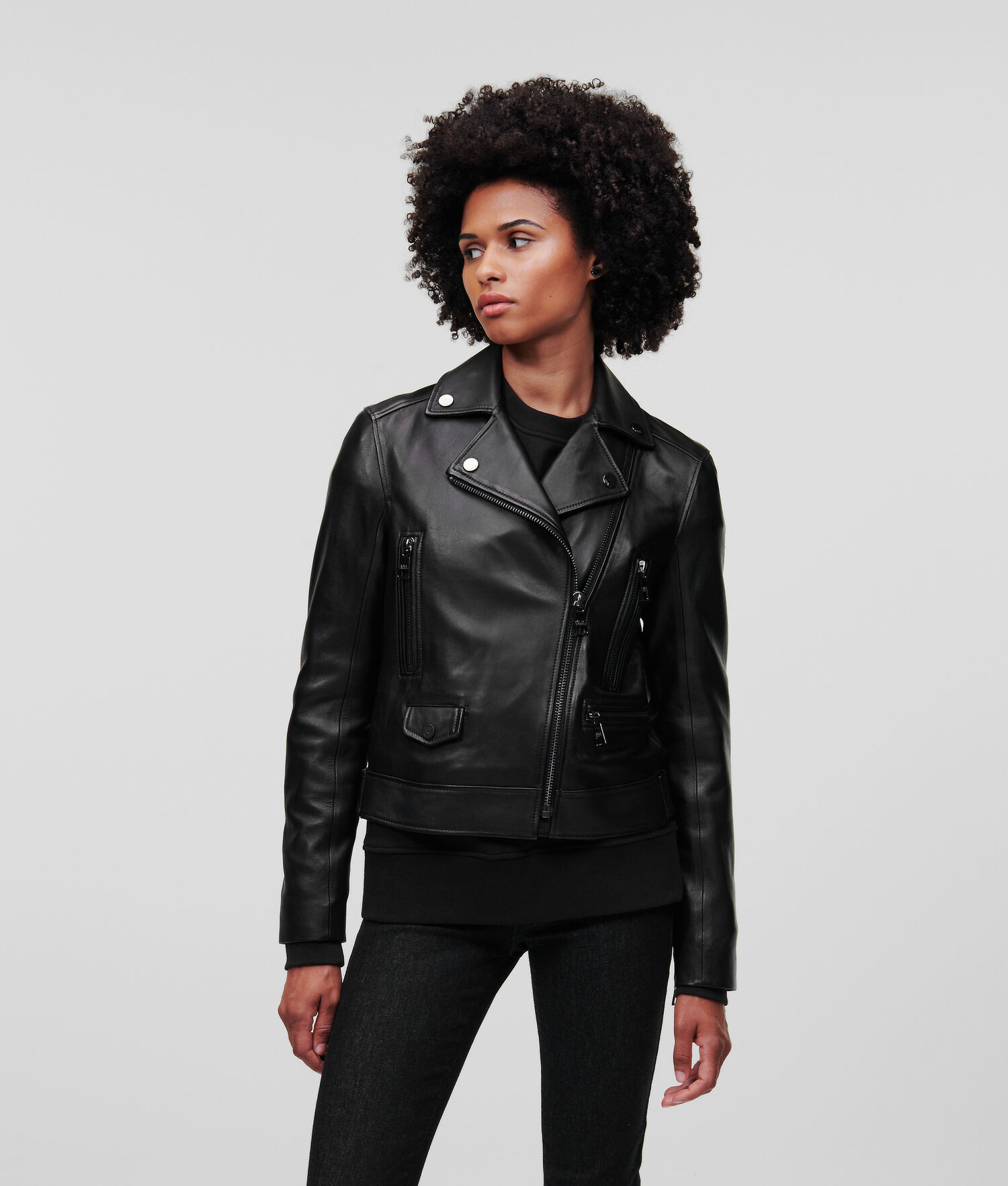 Black Women\'s Karl Lagerfeld Ikonik 2.0 Leather Jackets | TH617TPKS