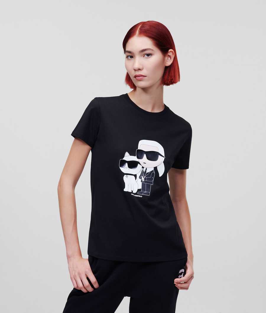 Black Women's Karl Lagerfeld Ikonik 2.0 Karl & Choupette T-Shirts | TH639ITXE