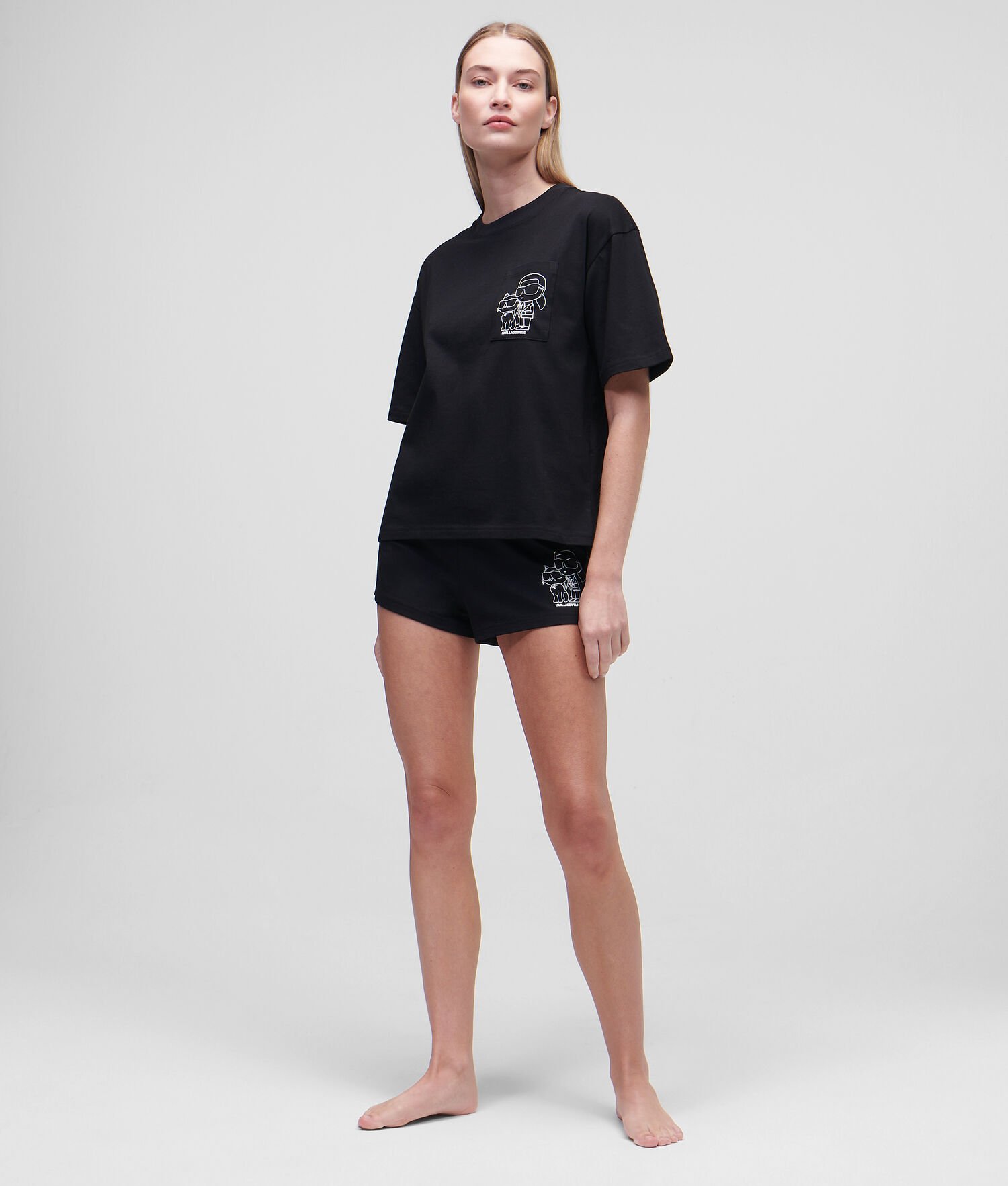 Black Women\'s Karl Lagerfeld Ikonik 2.0 Shorts & Tee Set Loungewear | TH735GTQJ