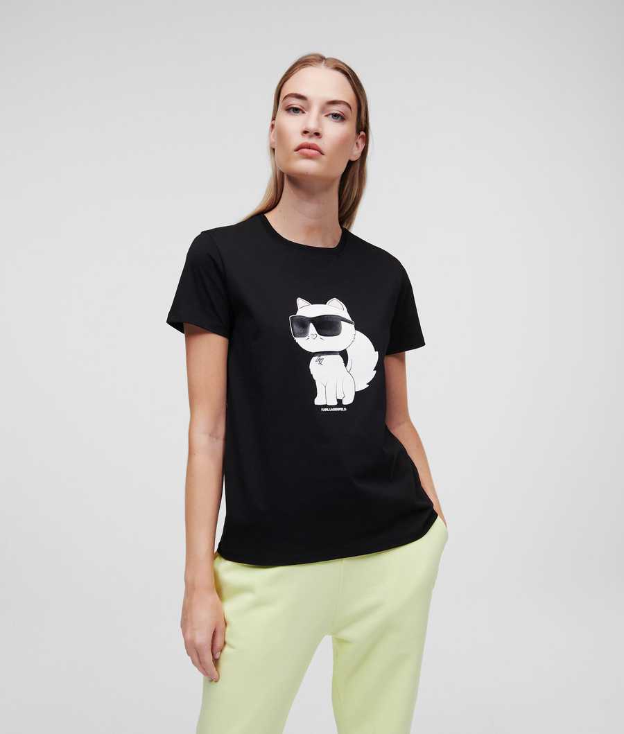 Black Women\'s Karl Lagerfeld Ikonik 2.0 Choupette T-Shirts | TH791UBNQ