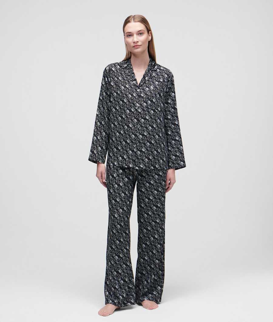 Black Women's Karl Lagerfeld Ikonik 2.0 Long-sleeved Pyjama Set Sleepwear | TH980GSCQ