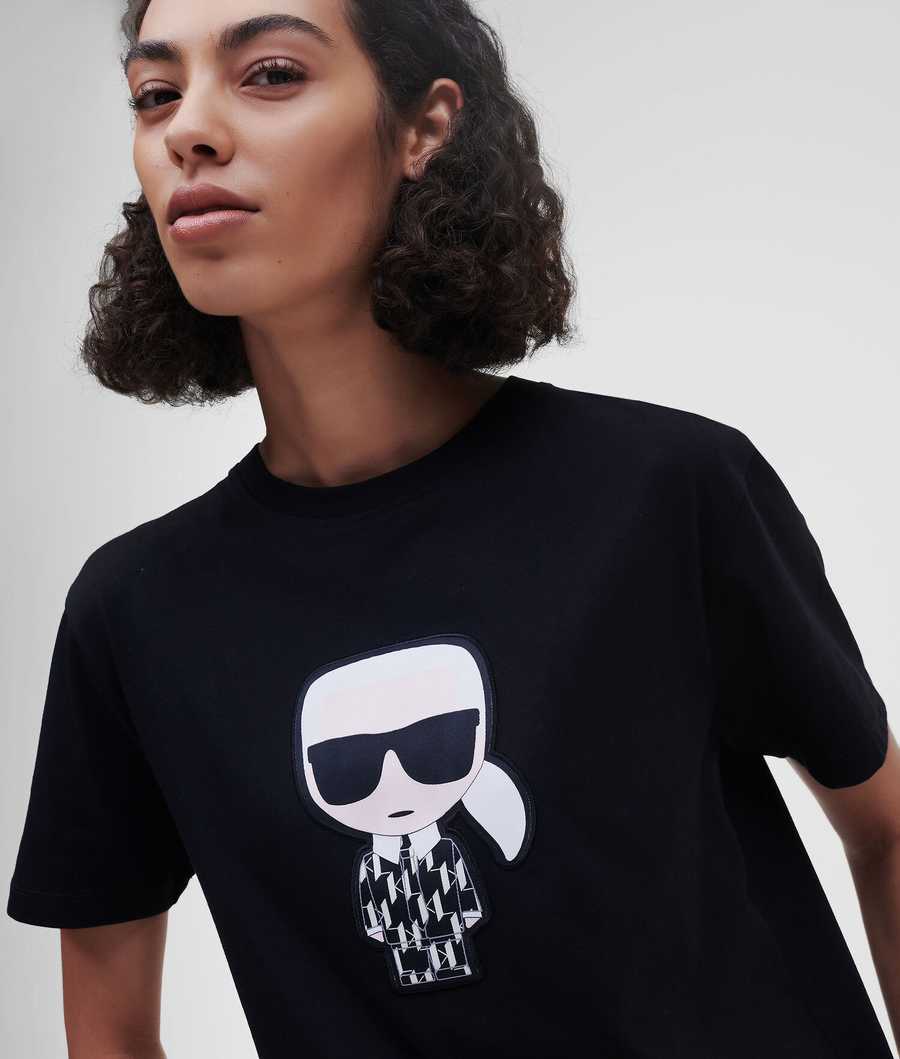 Black Women\'s Karl Lagerfeld Ikonik Karl Monogram T-Shirts | TH136VTKJ