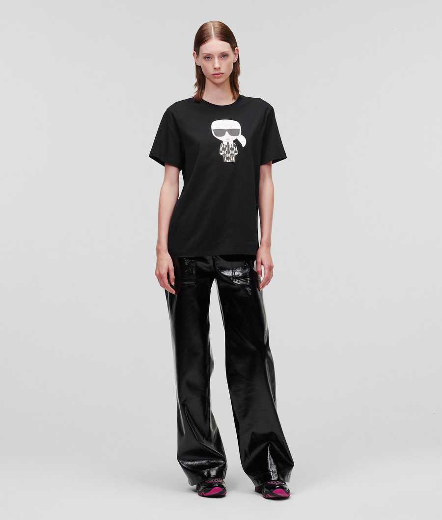 Black Women's Karl Lagerfeld Ikonik Karl Metallic Monogram T-Shirts | TH601KTUR