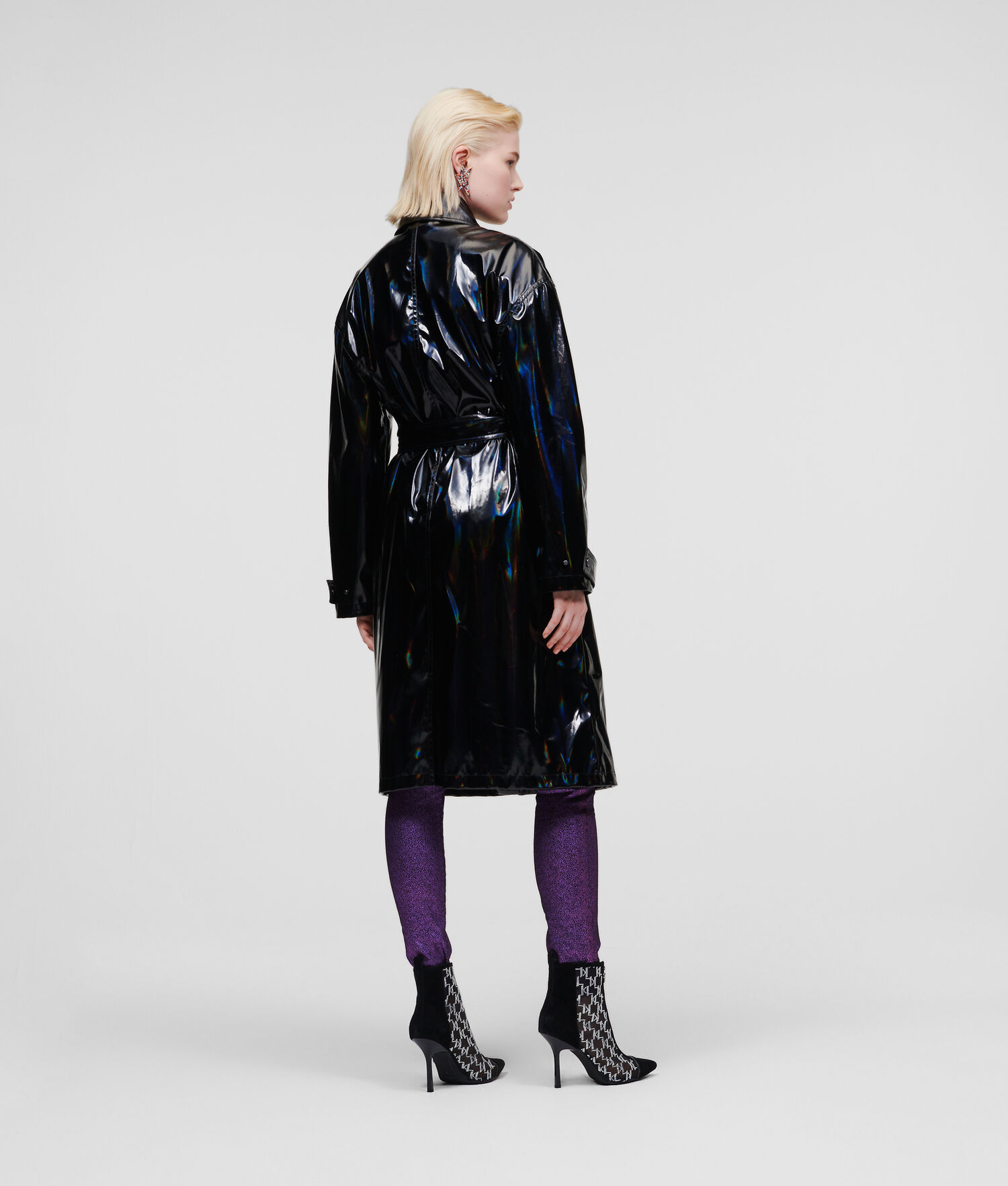 Black Women's Karl Lagerfeld Iridescent Patent Trench Coat | TH210OIWE