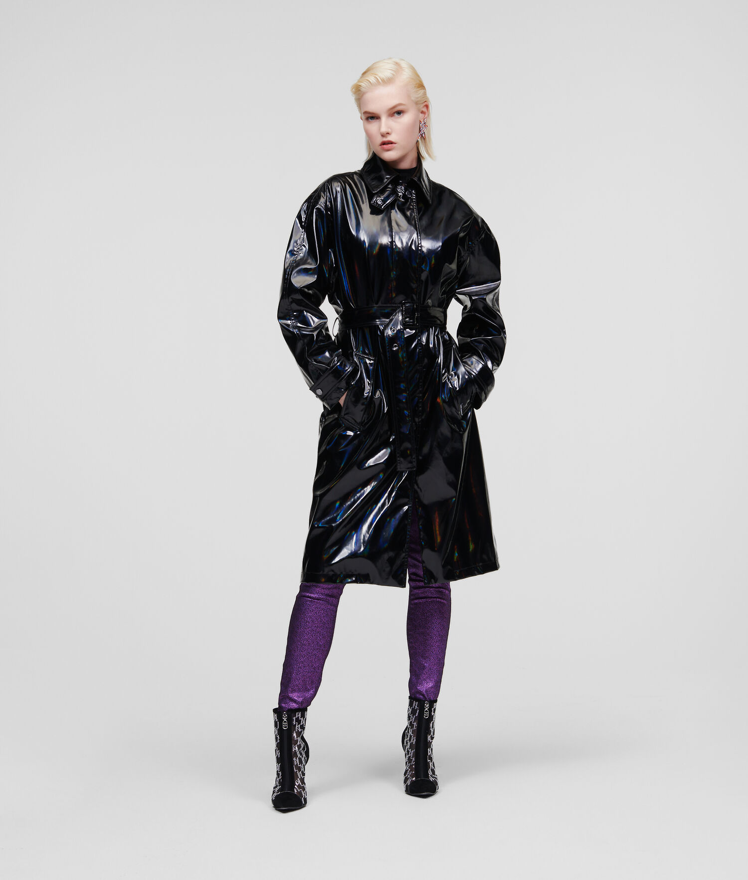 Black Women's Karl Lagerfeld Iridescent Patent Trench Coat | TH210OIWE