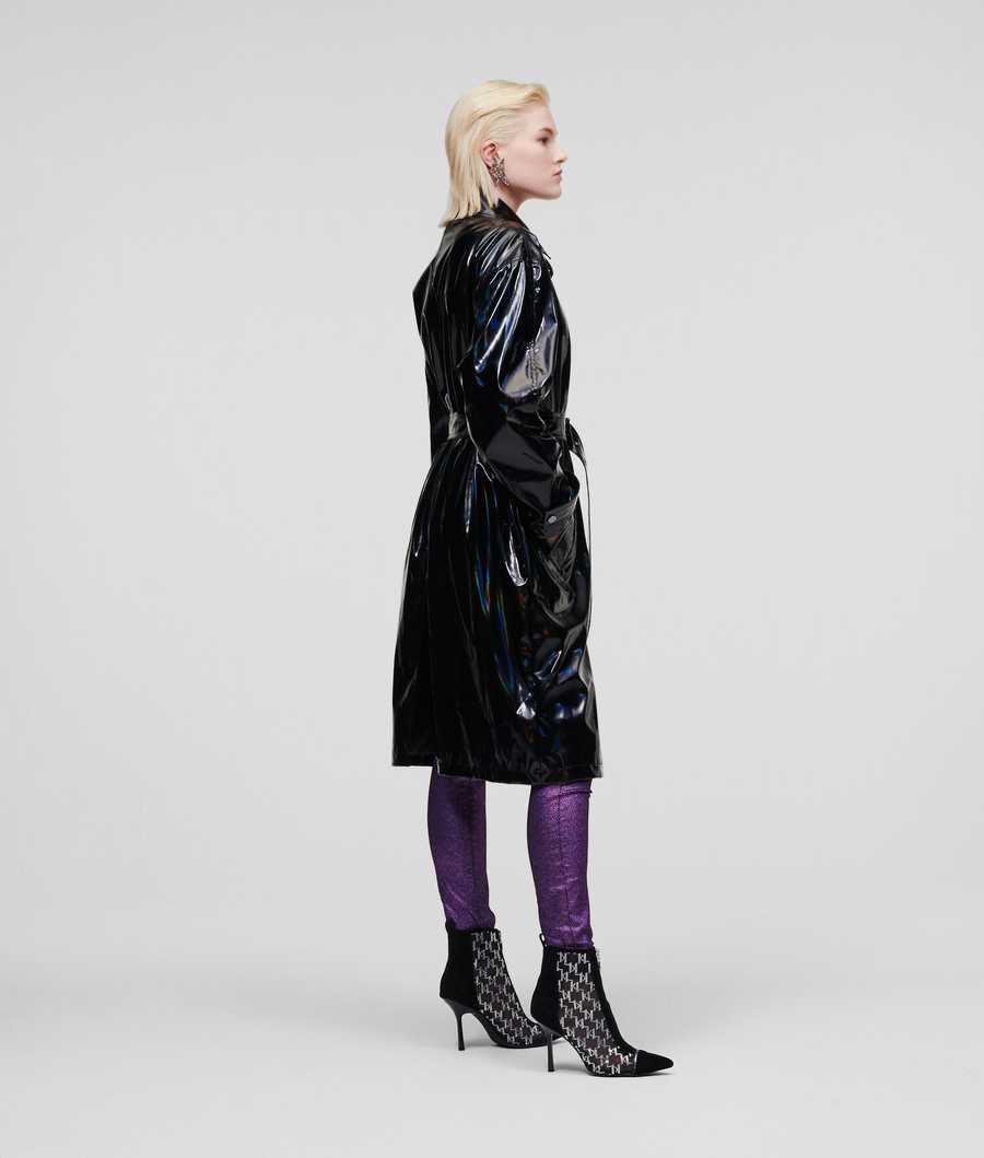 Black Women's Karl Lagerfeld Iridescent Patent Trench Coat | TH210OIWE