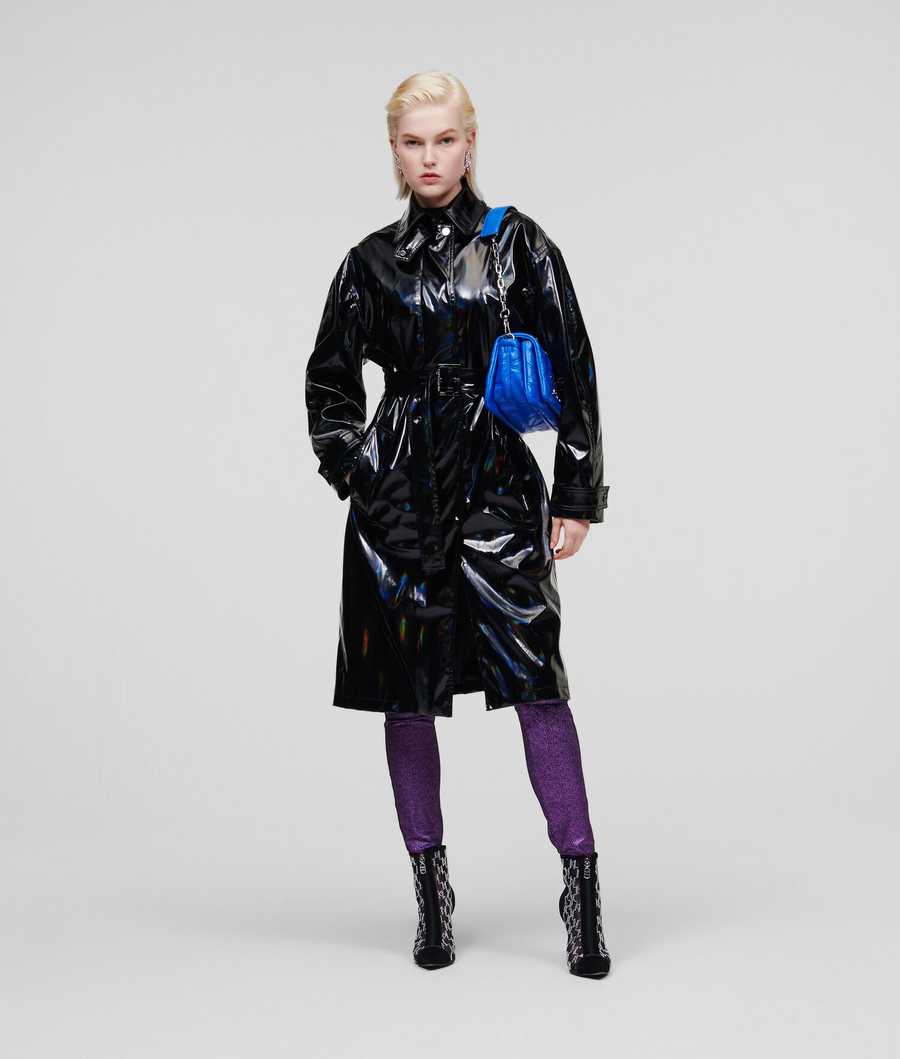 Black Women's Karl Lagerfeld Iridescent Patent Trench Coat | TH210OIWE