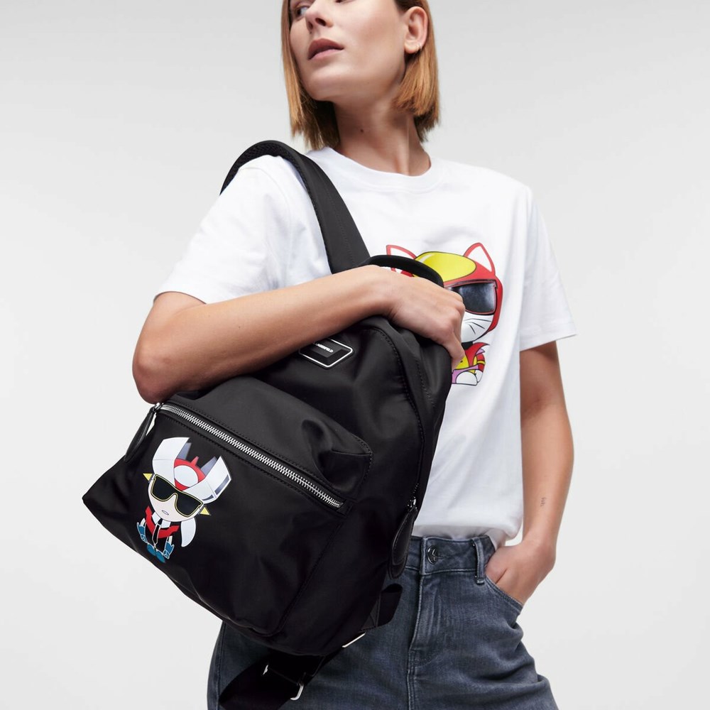 Black Women's Karl Lagerfeld K/Heroes Nylon Backpacks | TH927TFKO