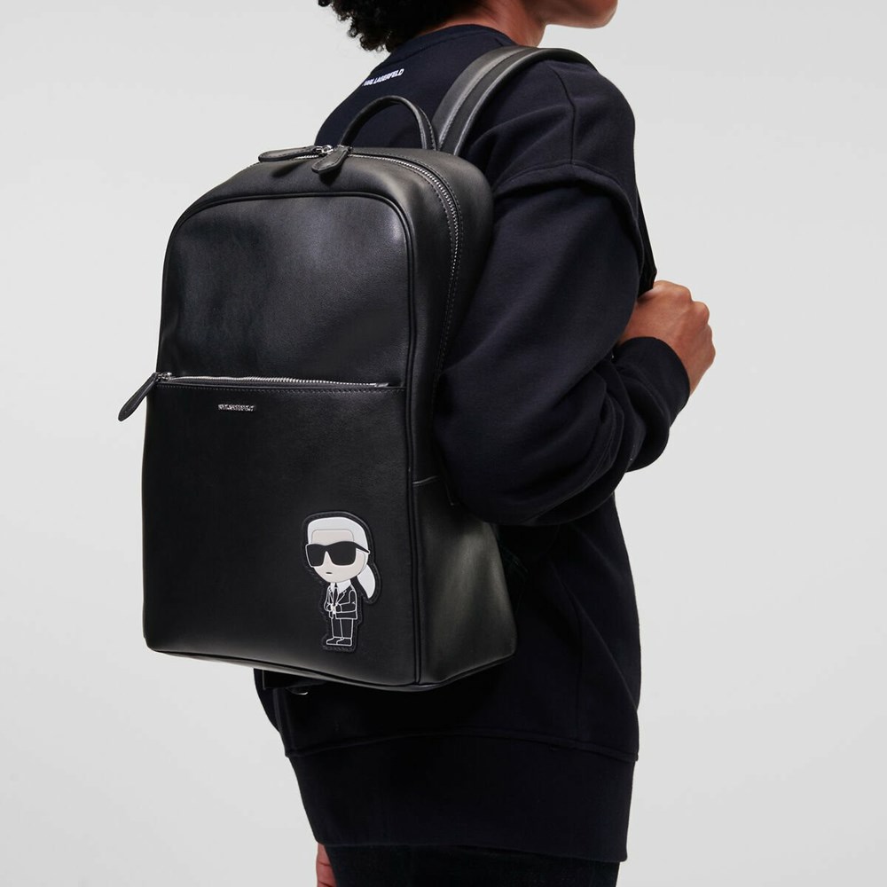 Black Women's Karl Lagerfeld K/Ikonik 2.0 Leather Backpacks | TH015CSLT