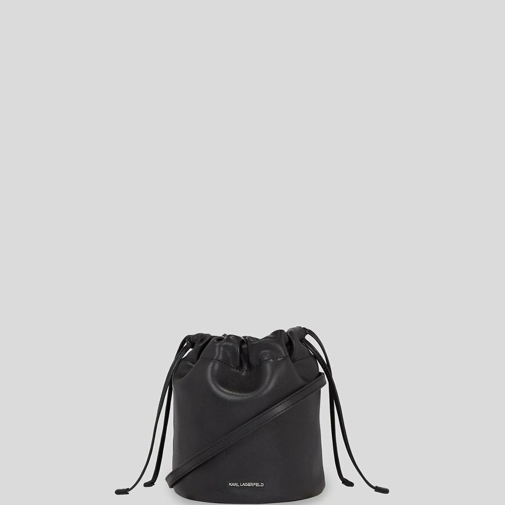 Black Women's Karl Lagerfeld K/Ikonik 2.0 Leather Small Bucket Bag | TH721ZRTA