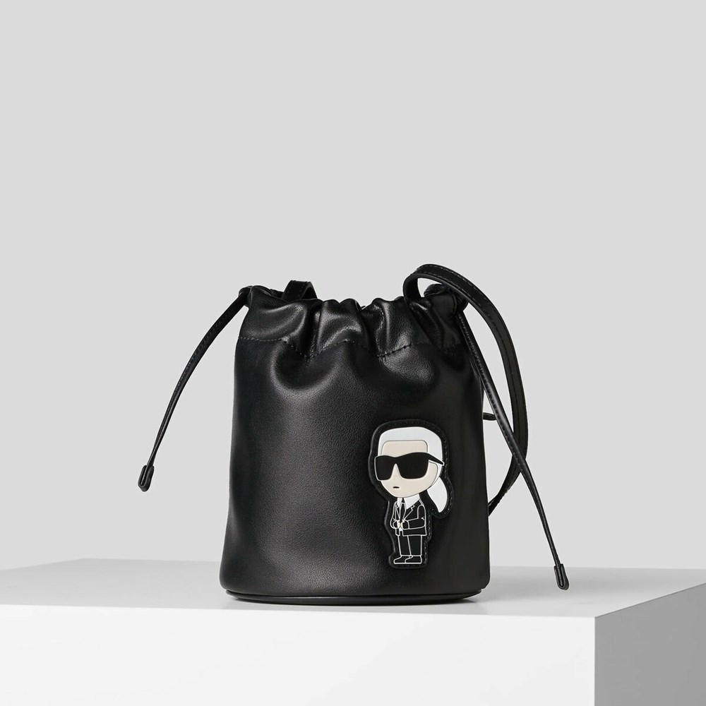 Black Women\'s Karl Lagerfeld K/Ikonik 2.0 Leather Small Bucket Bag | TH721ZRTA