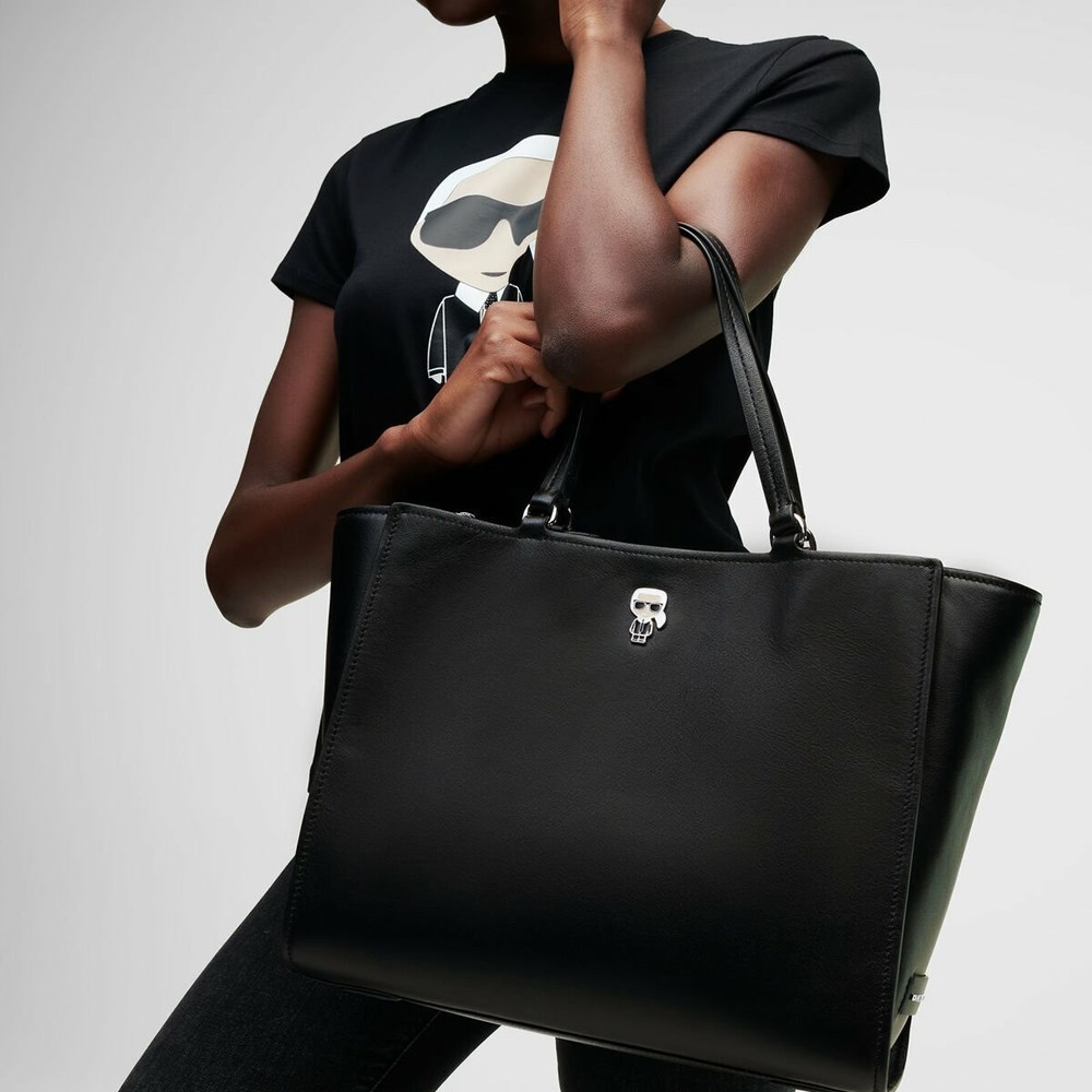 Black Women's Karl Lagerfeld K/Ikonik Leather Tote Bags | TH498HIYS