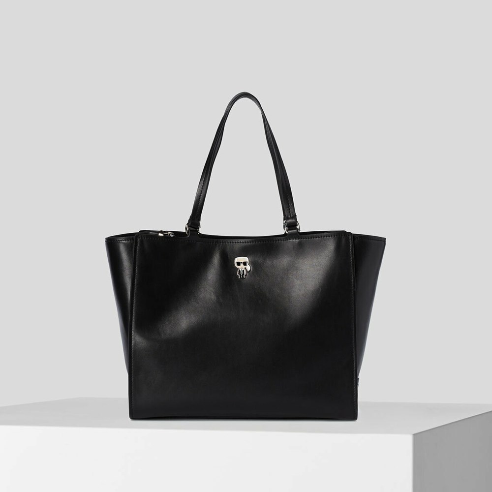 Black Women\'s Karl Lagerfeld K/Ikonik Leather Tote Bags | TH498HIYS