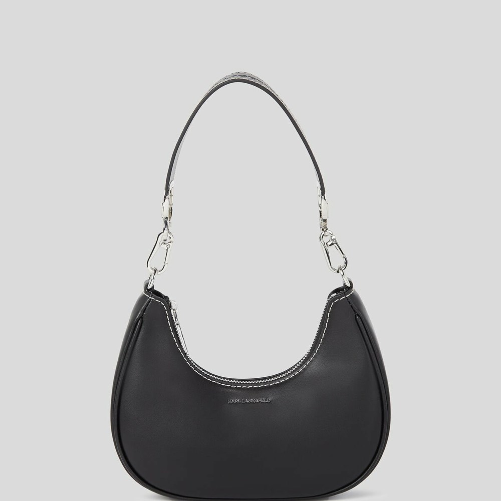 Black Women's Karl Lagerfeld K/Ikonik Lock Moon Shoulder Bags | TH528ZEWL