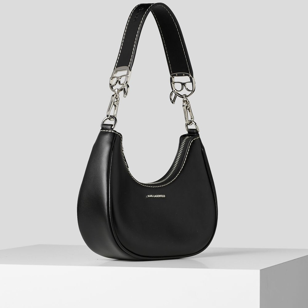 Black Women\'s Karl Lagerfeld K/Ikonik Lock Moon Shoulder Bags | TH528ZEWL