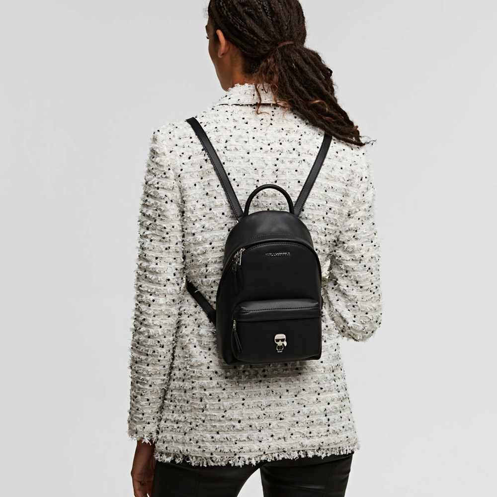 Black Women's Karl Lagerfeld K/Ikonik Metal Pin Backpacks | TH913ODRK