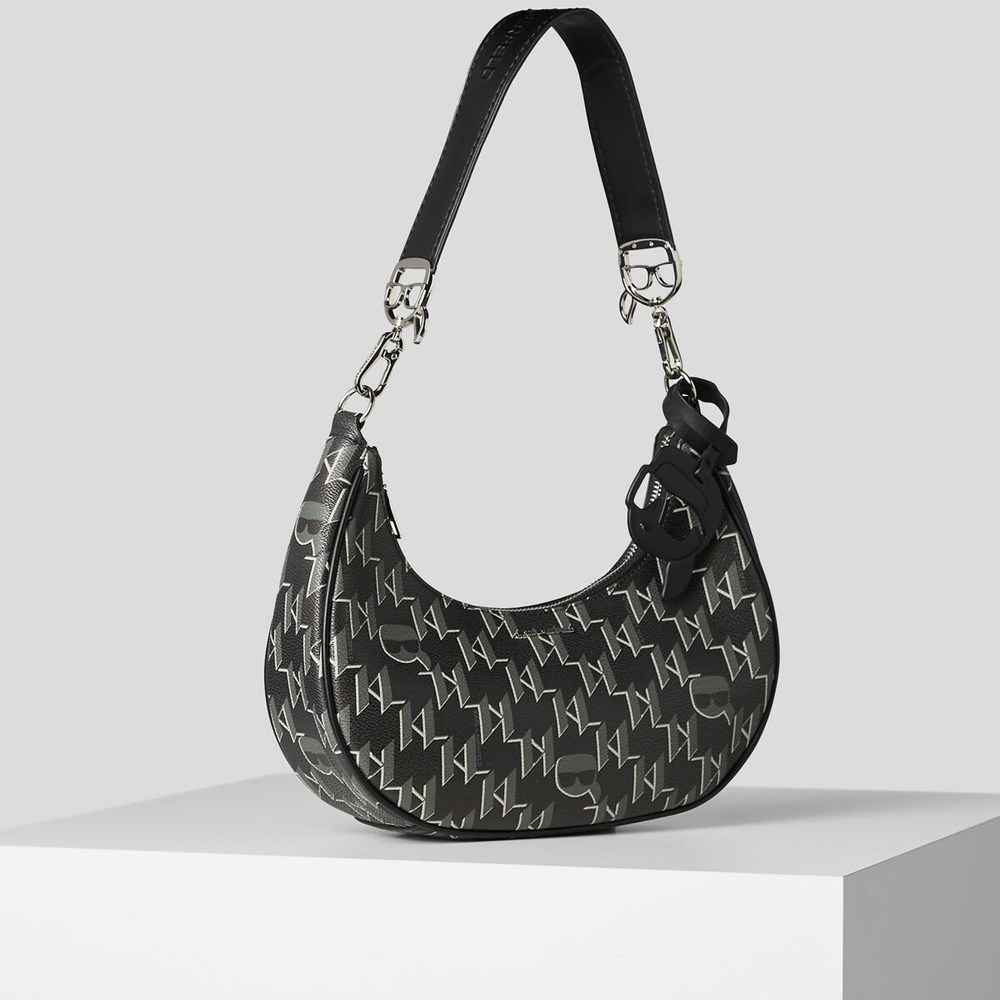 Black Women\'s Karl Lagerfeld K/Ikonik Monogram Moon Shoulder Bags | TH483NHKB