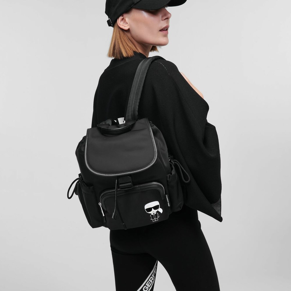 Black Women's Karl Lagerfeld K/Ikonik Nylon Flap Backpacks | TH678OCIJ