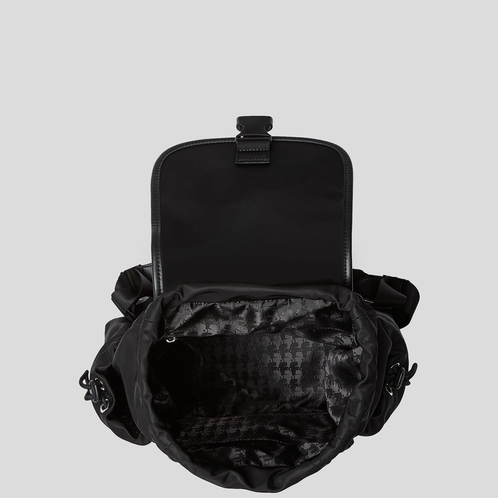 Black Women's Karl Lagerfeld K/Ikonik Nylon Flap Backpacks | TH678OCIJ