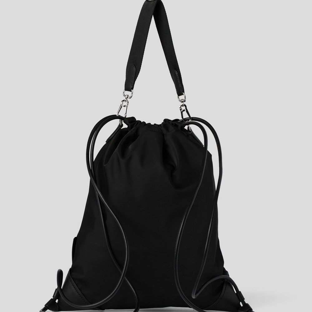 Black Women's Karl Lagerfeld K/Ikonik Nylon Convertible Backpacks | TH860MWZH