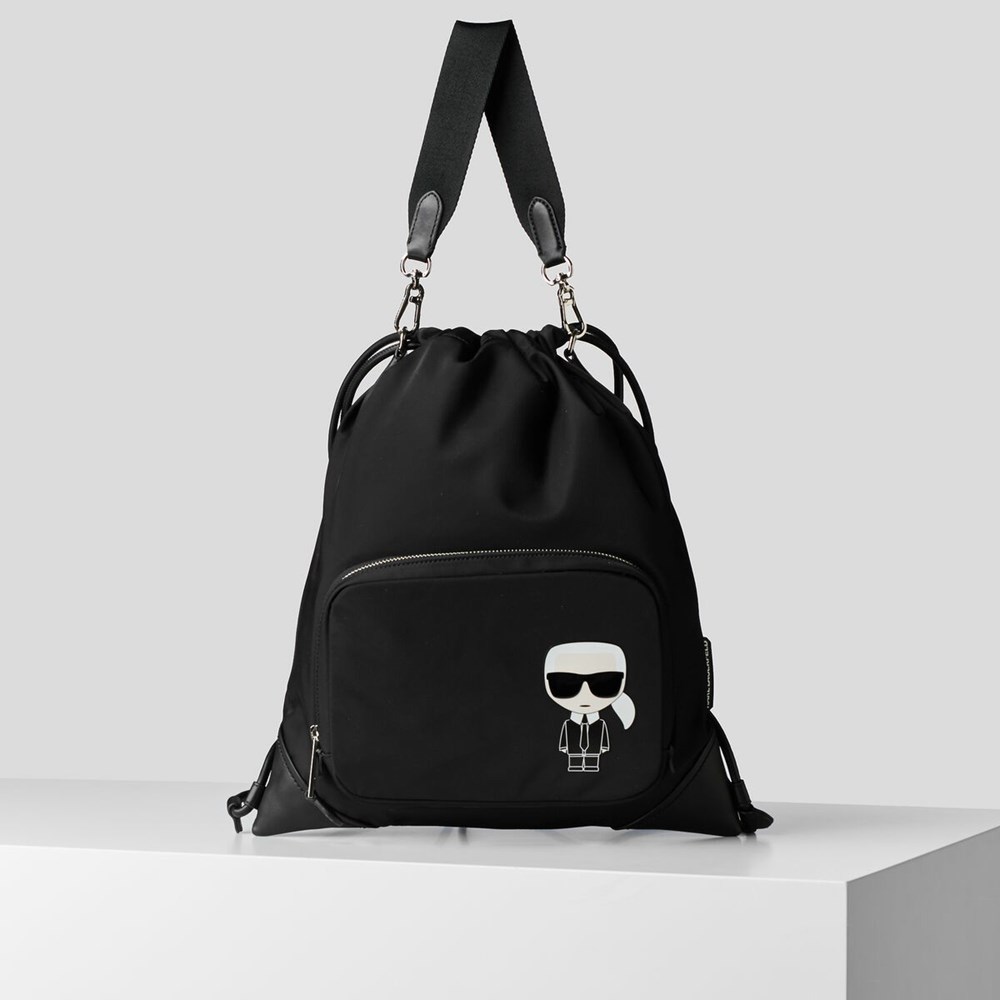 Black Women\'s Karl Lagerfeld K/Ikonik Nylon Convertible Backpacks | TH860MWZH