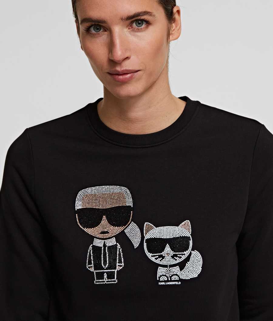 Black Women's Karl Lagerfeld K/Ikonik Rhinestone Sweatshirts | TH947AEIW