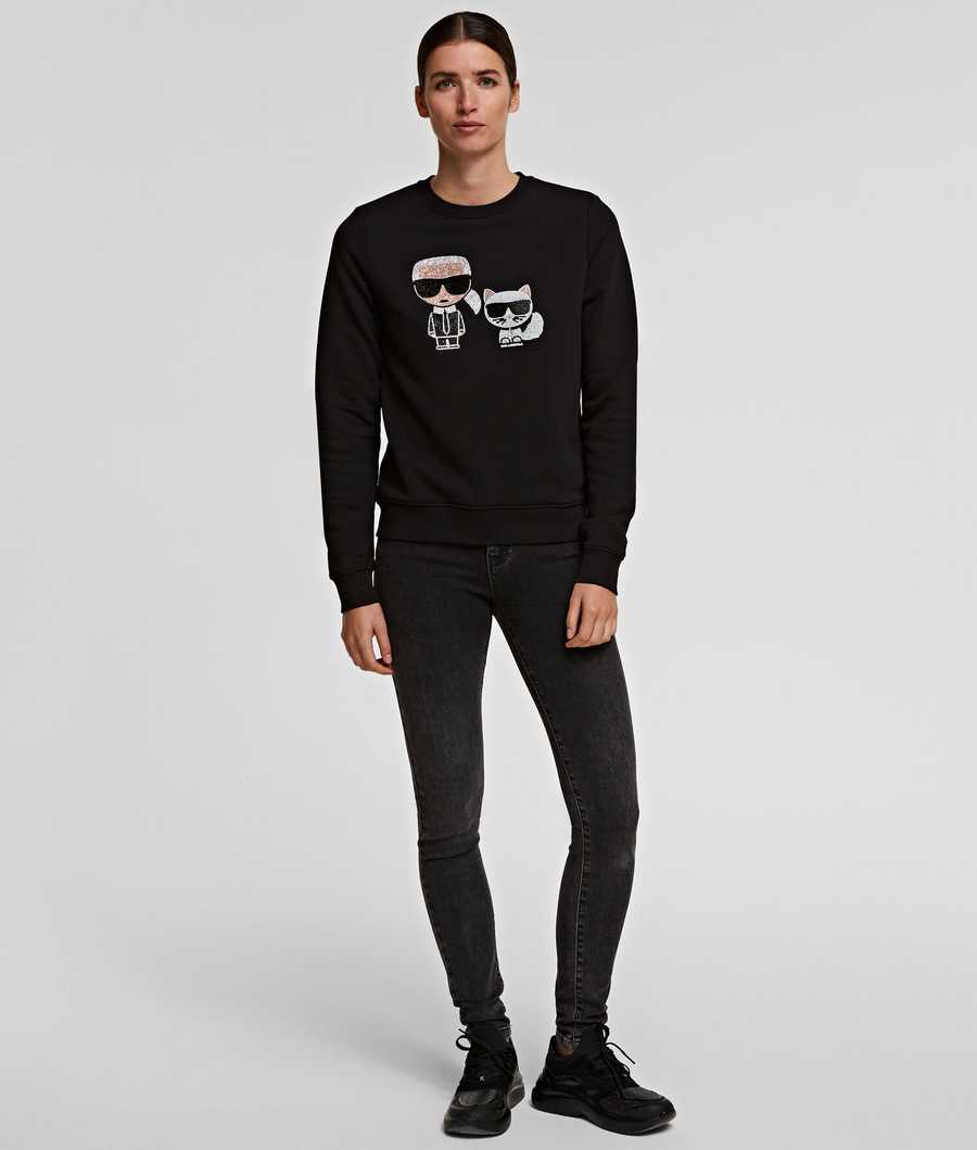 Black Women's Karl Lagerfeld K/Ikonik Rhinestone Sweatshirts | TH947AEIW