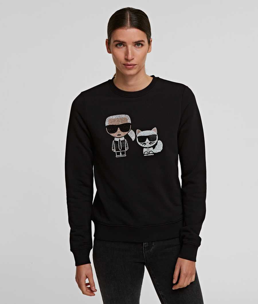 Black Women\'s Karl Lagerfeld K/Ikonik Rhinestone Sweatshirts | TH947AEIW