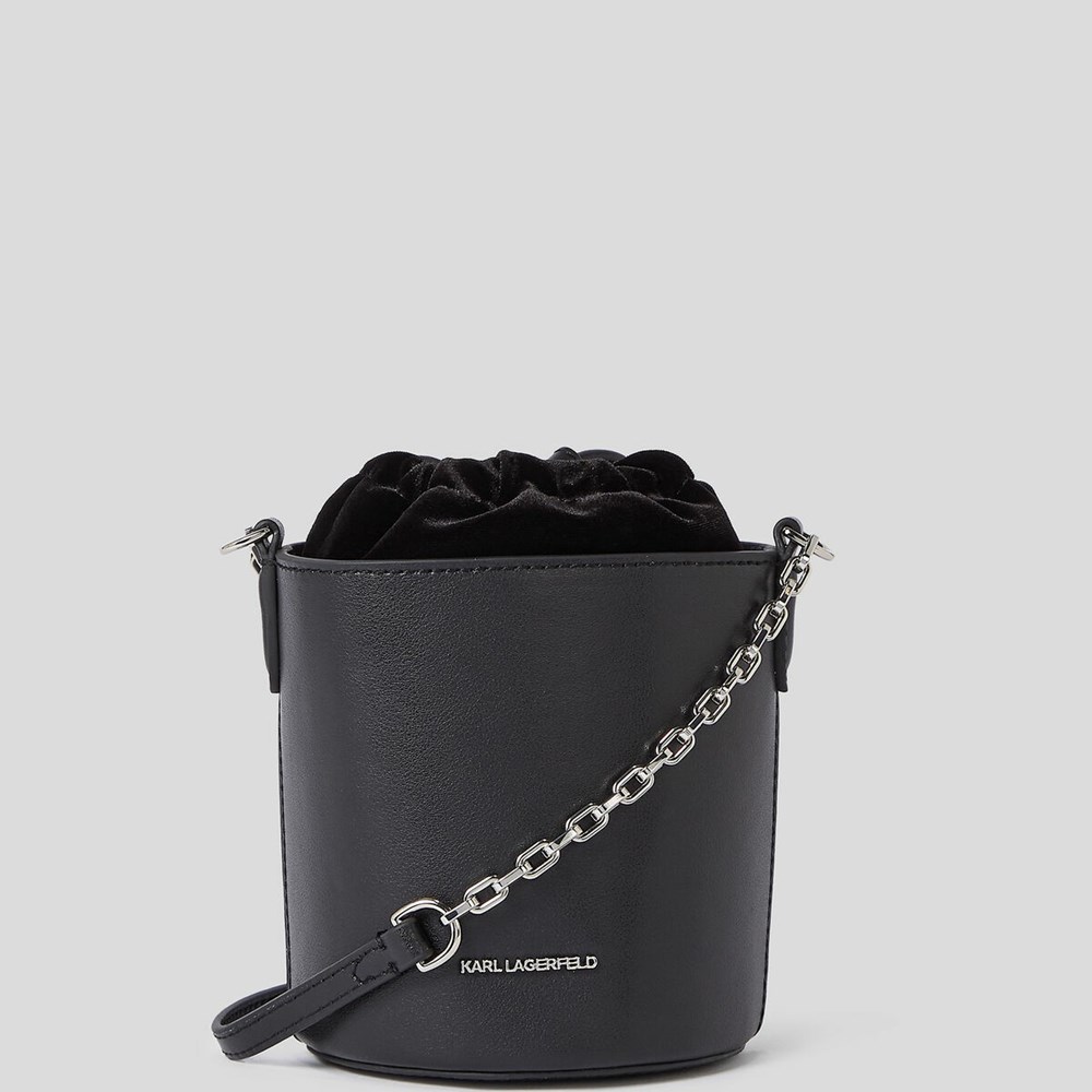 Black Women's Karl Lagerfeld K/Ikonik Small Leather Bucket Bag | TH261ZPTY