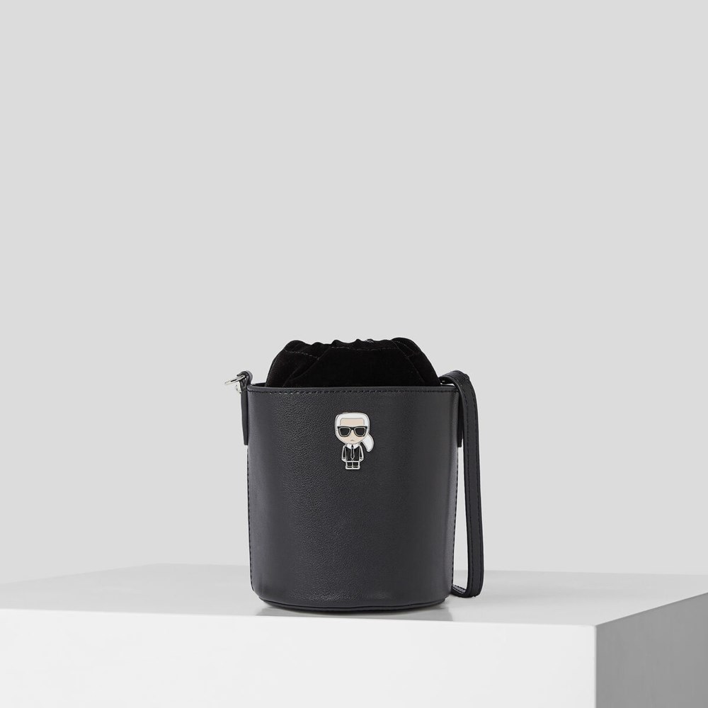 Black Women\'s Karl Lagerfeld K/Ikonik Small Leather Bucket Bag | TH261ZPTY