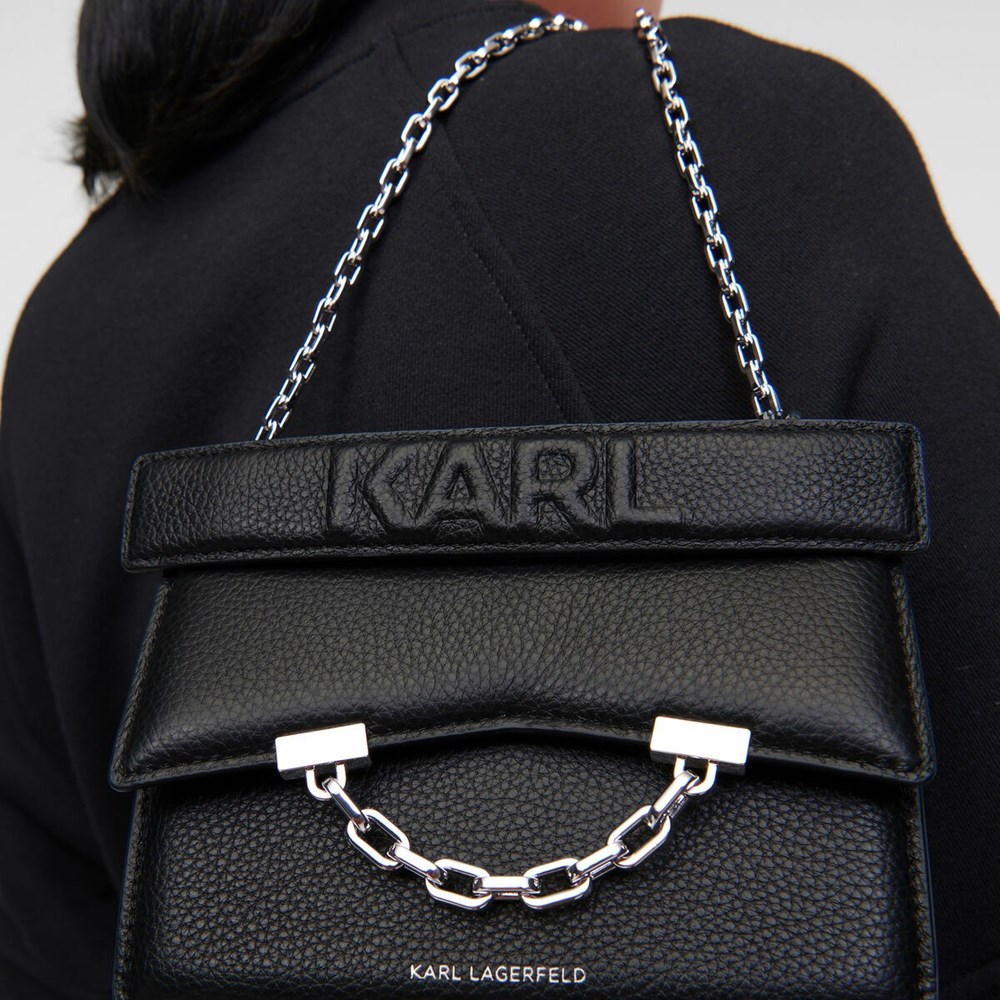 Black Women's Karl Lagerfeld K/Karl Seven Grain Leather Mini Shoulder Bags | TH275NDCZ