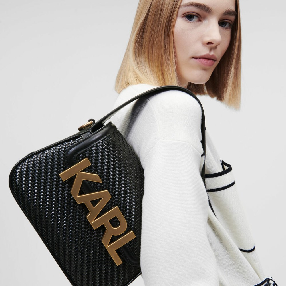 Black Women's Karl Lagerfeld K/Letters Woven Crossbody Bags | TH061ESJH