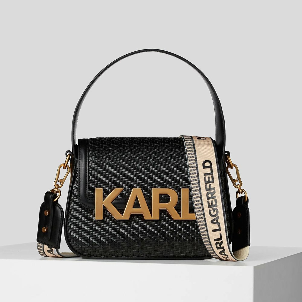 Black Women\'s Karl Lagerfeld K/Letters Woven Crossbody Bags | TH061ESJH