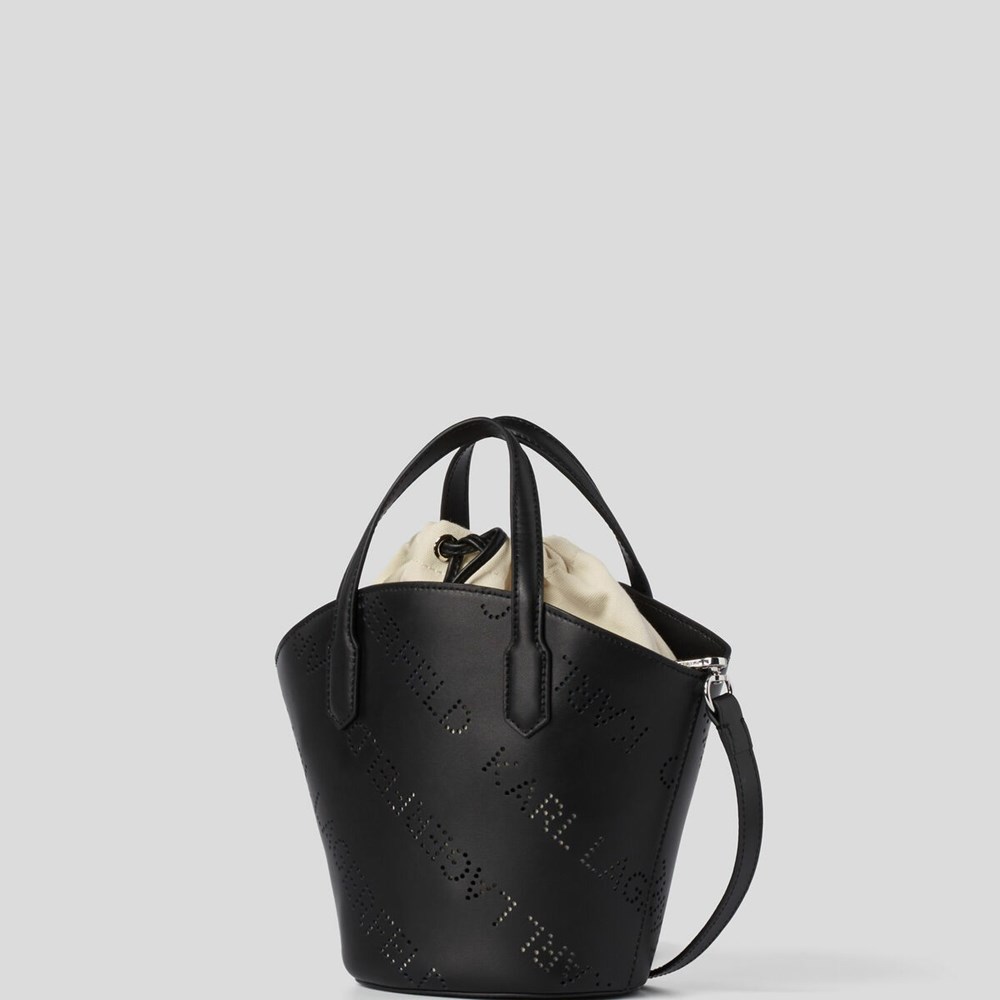 Black Women's Karl Lagerfeld K/Punched Logo Small Tote Bags | TH972MYSW