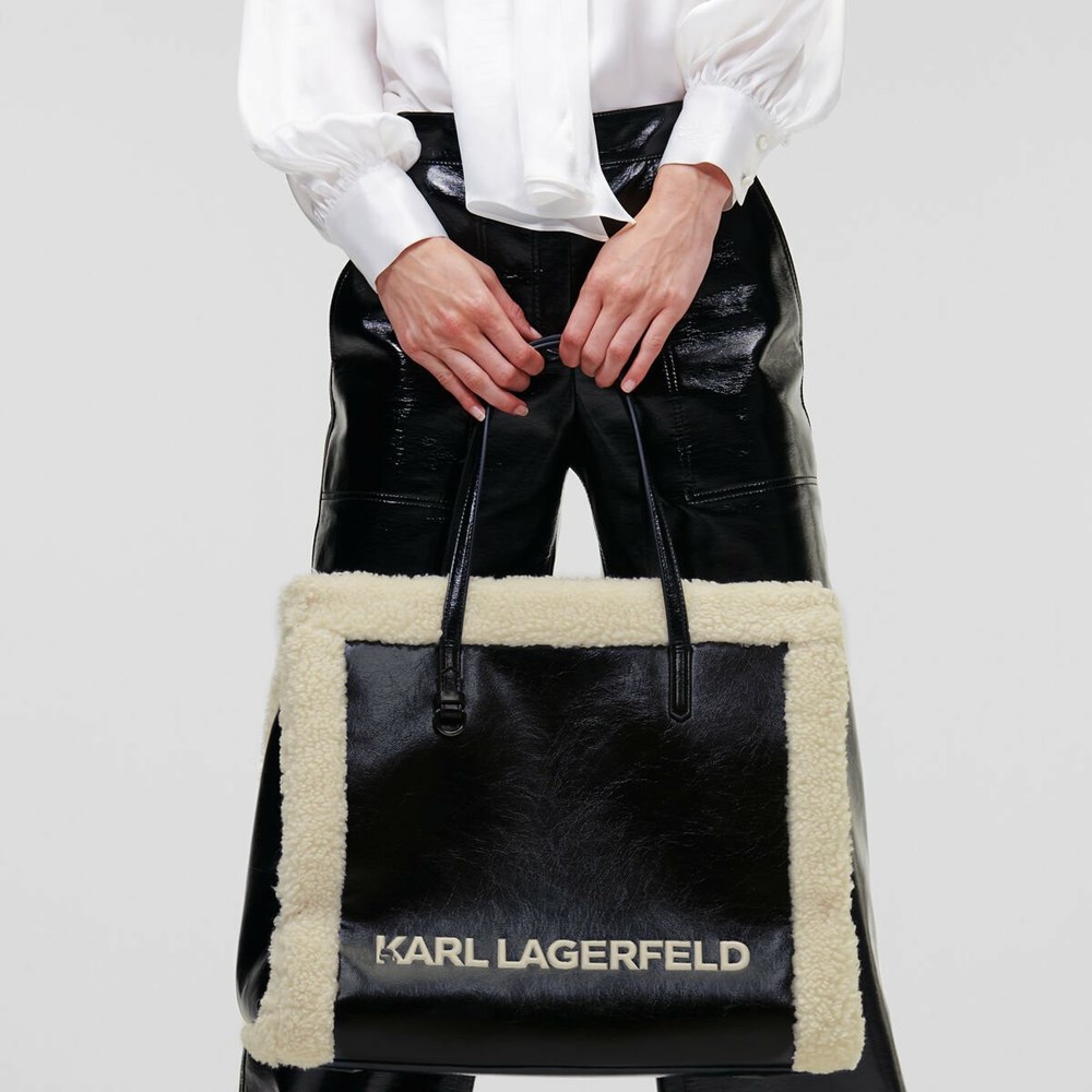 Black Women's Karl Lagerfeld K/Skuare Faux-shearling Tote Bags | TH518ZQRE