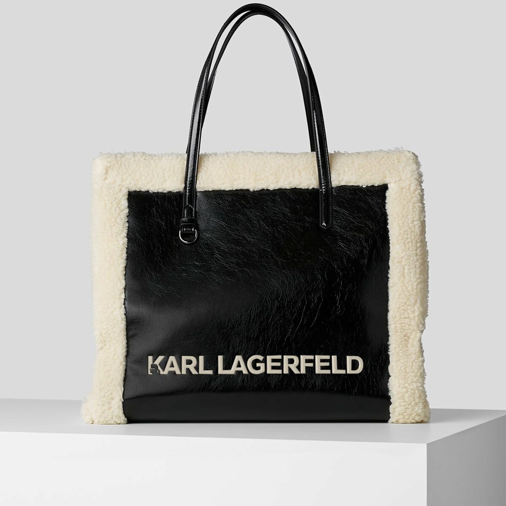 Black Women\'s Karl Lagerfeld K/Skuare Faux-shearling Tote Bags | TH518ZQRE