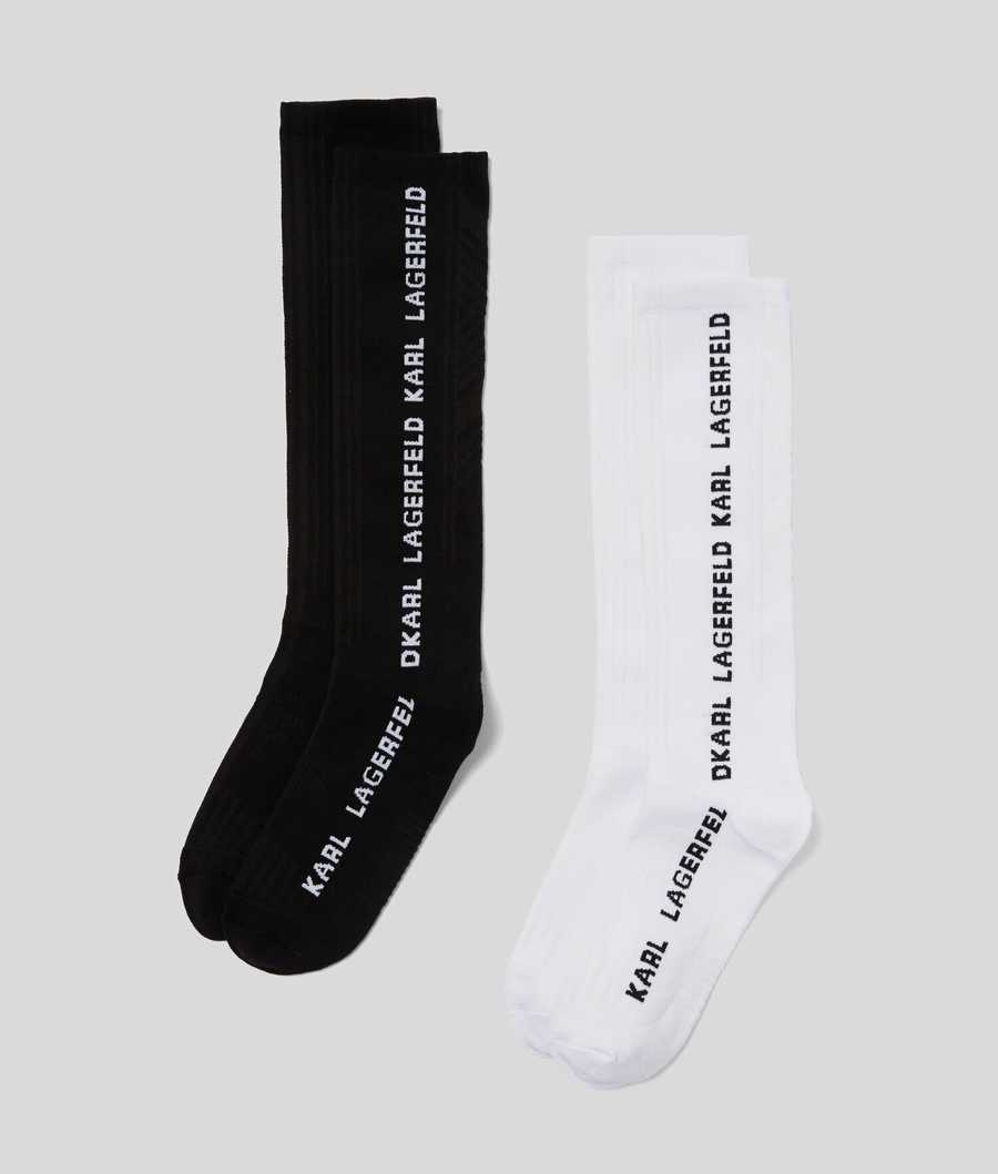 Black Women's Karl Lagerfeld Karl Classic Long Socks - 2 Pack Underwear | TH527AEXI