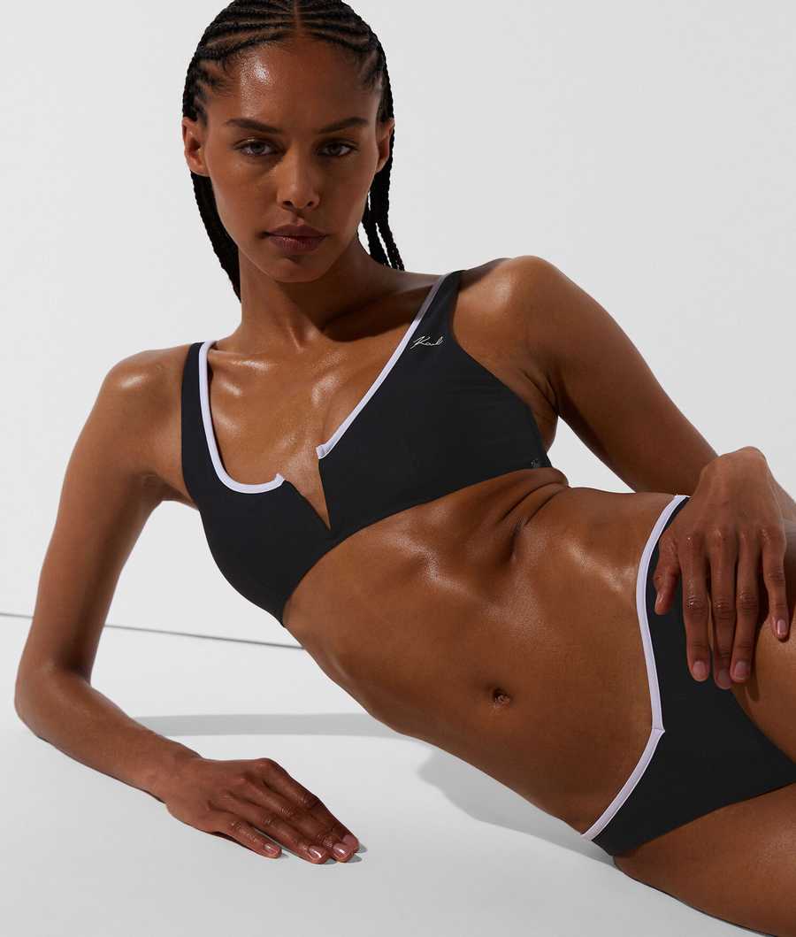 Black Women's Karl Lagerfeld Karl Dna Bandeau With Contrast Beachwear | TH062HOQU