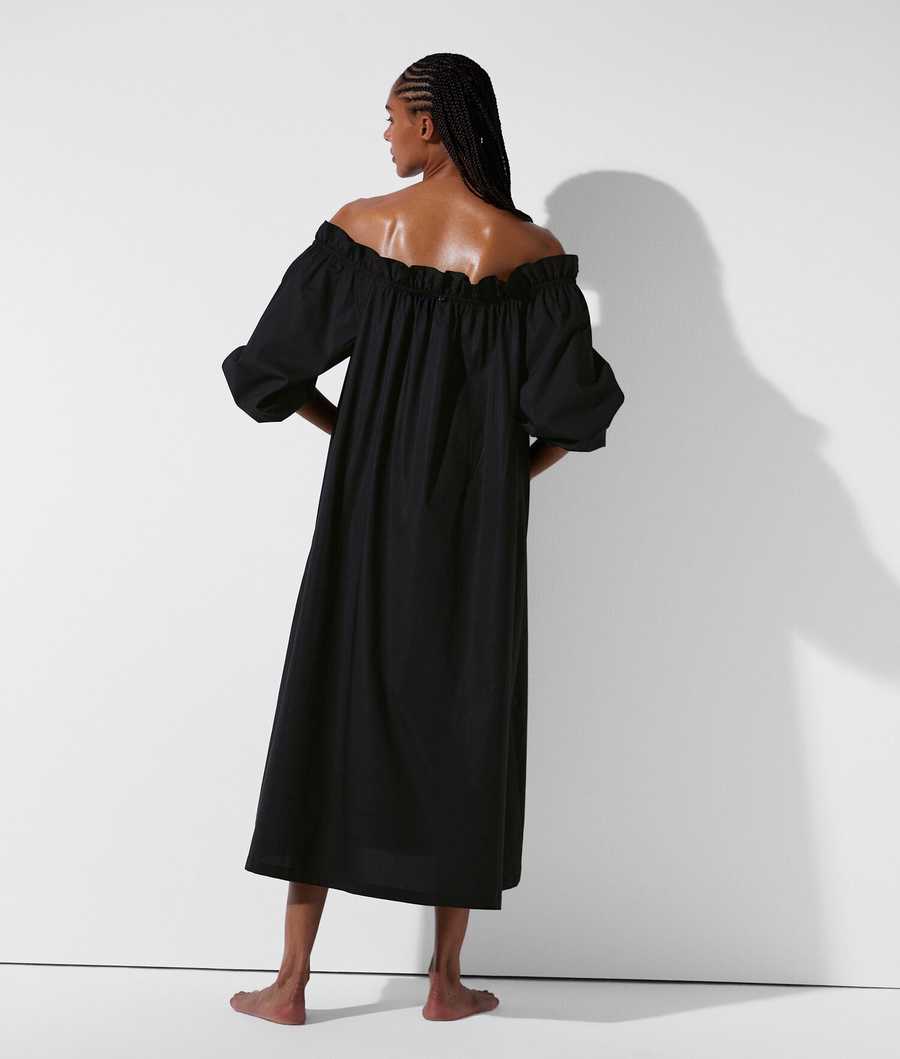 Black Women's Karl Lagerfeld Karl Dna Off-shoulder Beach Dress Beachwear | TH920GAFP