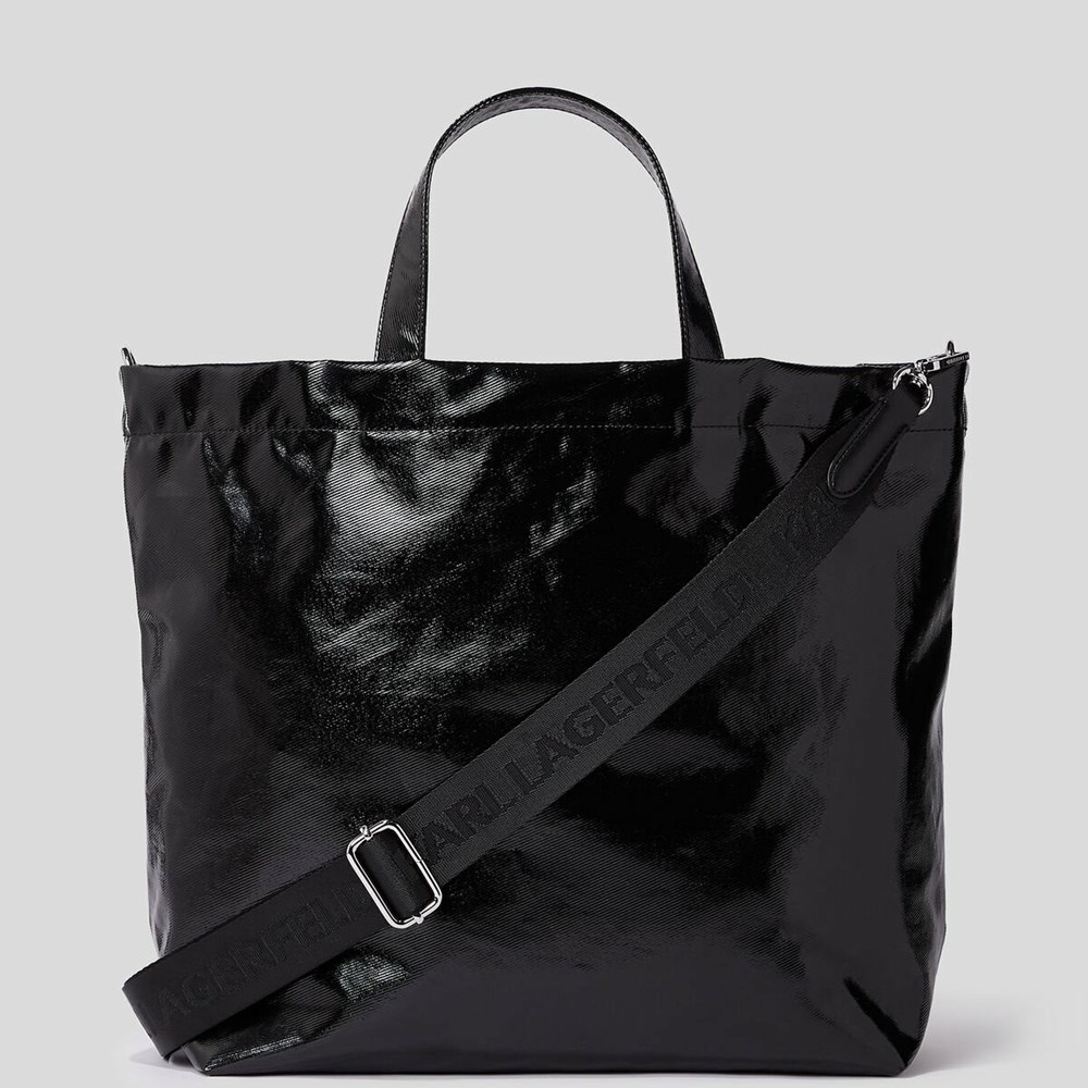 Black Women's Karl Lagerfeld Karl Future Logo Coated Tote Bags | TH651GNAS