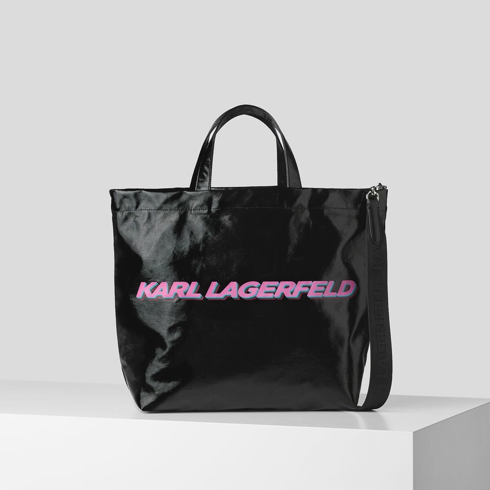 Black Women\'s Karl Lagerfeld Karl Future Logo Coated Tote Bags | TH651GNAS