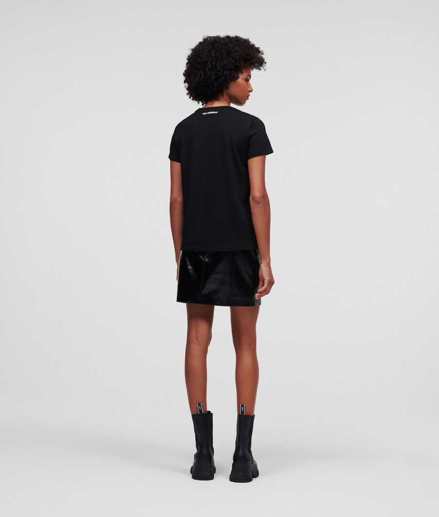 Black Women's Karl Lagerfeld Karl Kameo Checked T-Shirts | TH501RYFJ