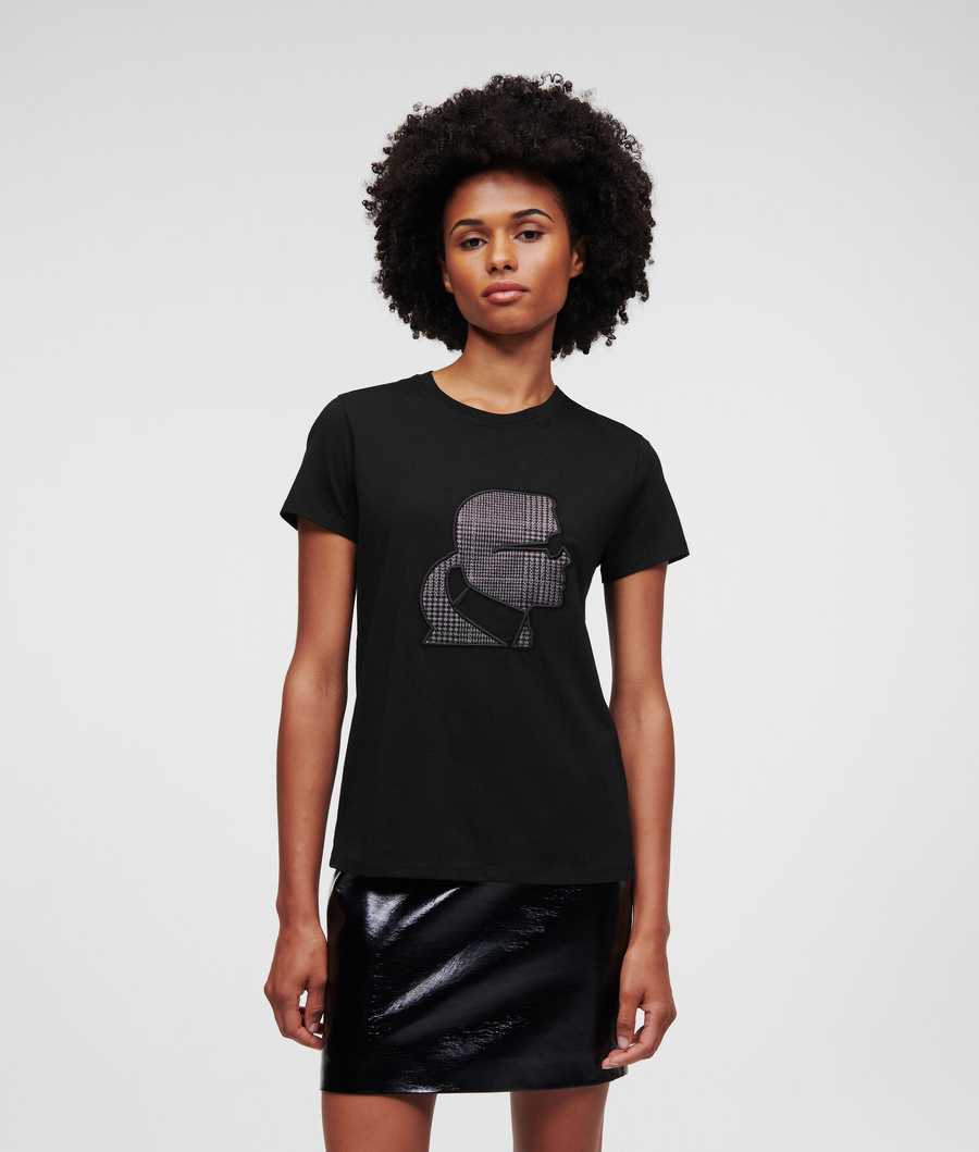 Black Women's Karl Lagerfeld Karl Kameo Checked T-Shirts | TH501RYFJ