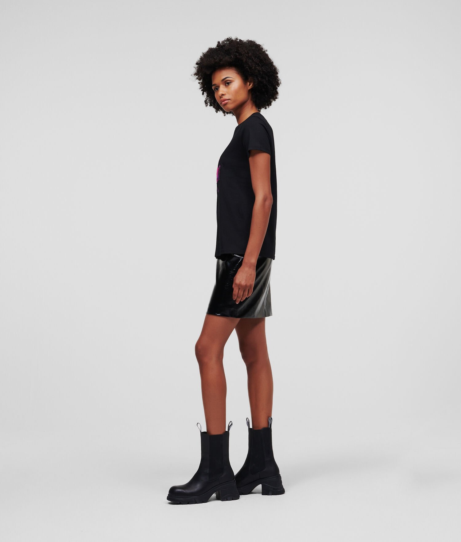 Black Women's Karl Lagerfeld Karl Kameo Checked T-Shirts | TH501RYFJ