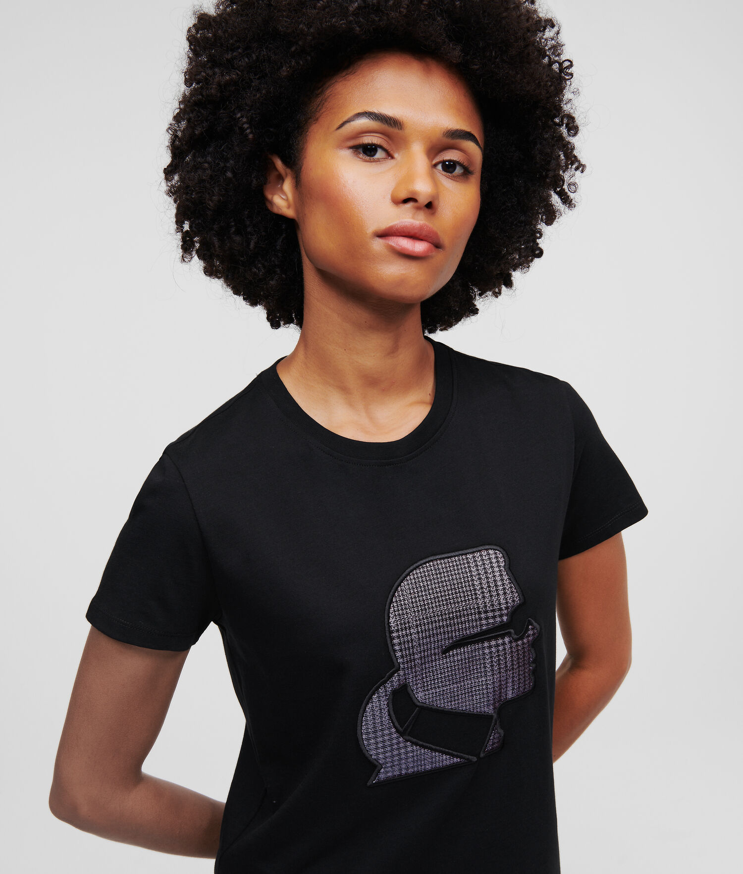 Black Women\'s Karl Lagerfeld Karl Kameo Checked T-Shirts | TH501RYFJ