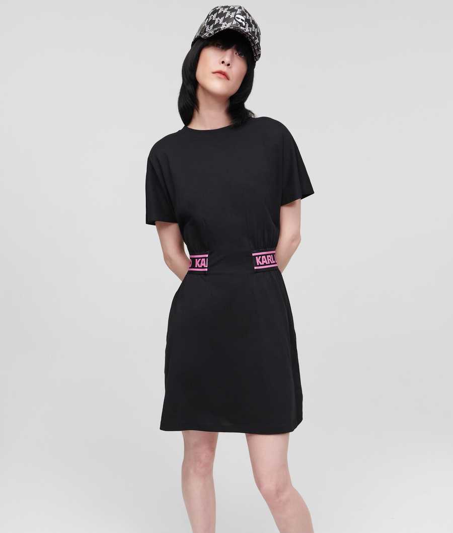 Black Women's Karl Lagerfeld Karl Logo Jersey Dresses | TH256ICBQ