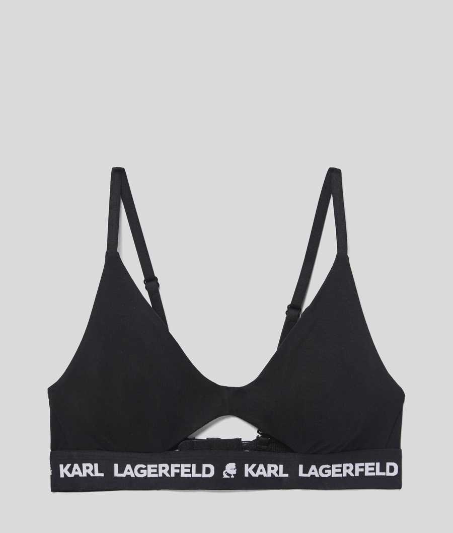 Black Women's Karl Lagerfeld Karl Logo Peephole Bra Underwear | TH681QNVW