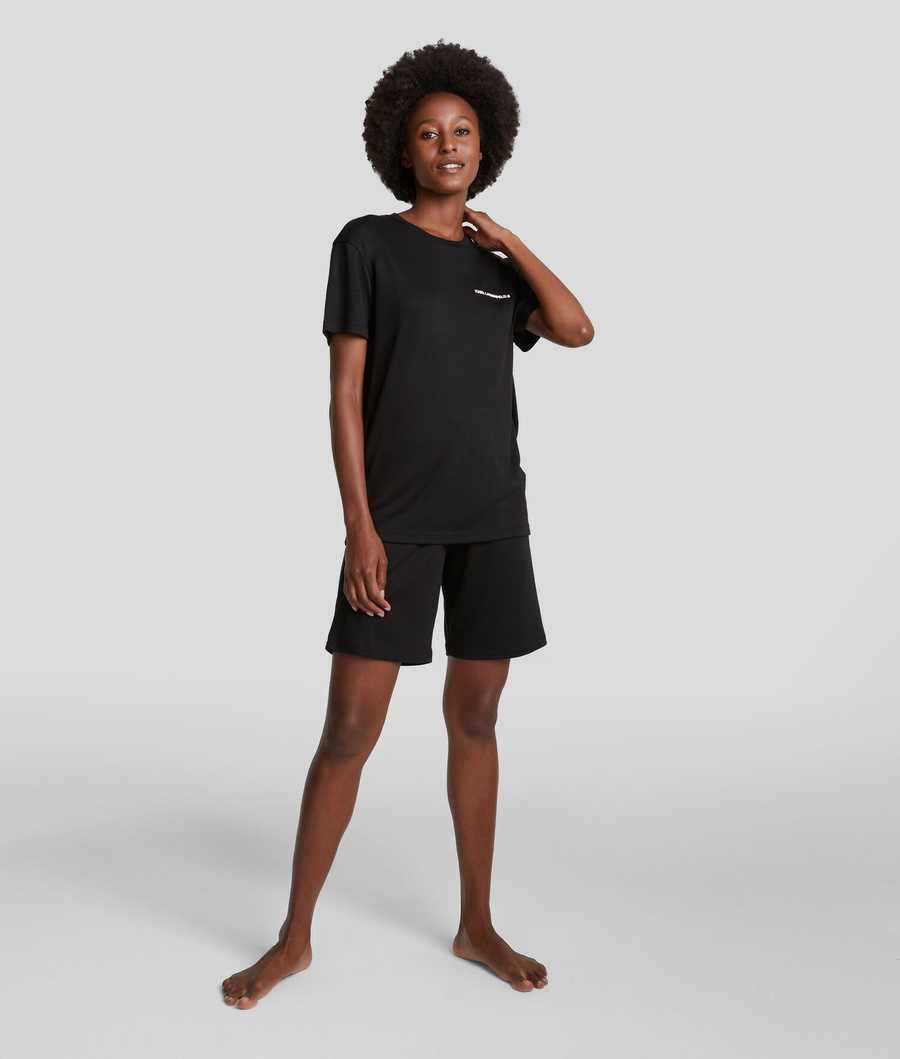 Black Women's Karl Lagerfeld Karl Logo Shorts And Tee Pajama Set Sleepwear | TH485RFEZ